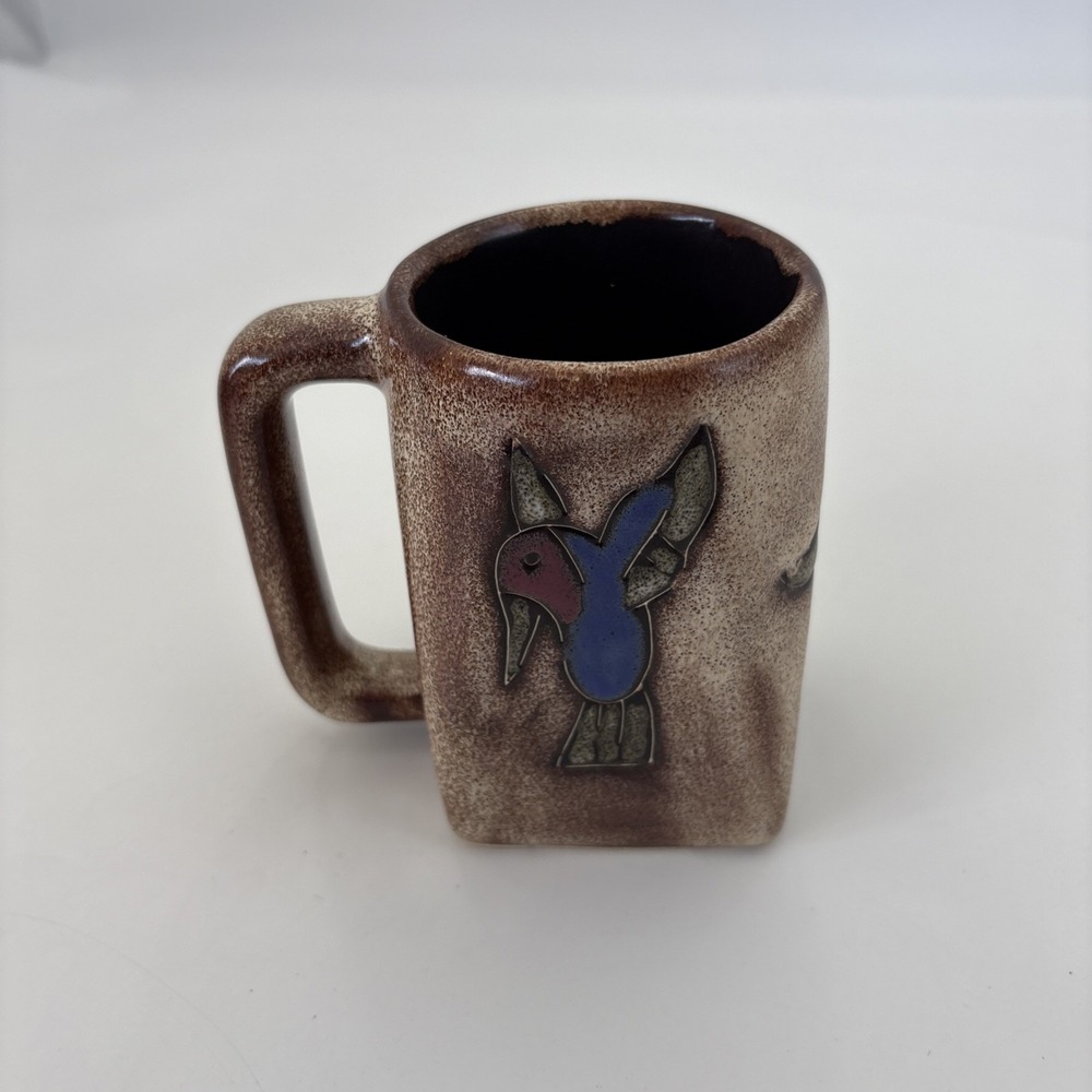Vtg MARA MUG Handmade In Mexico HUMMINGBIRD Square Base